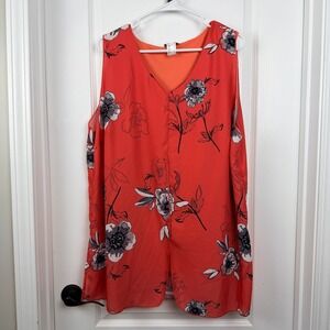 Fair Lady Sleeveless Floral Chiffon Layered Tank Top Orange Plus‎ Size 16